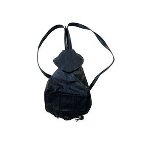 VTG Style Genuine Leather Navy Blue Convertible Backpack Shoulder Bag Multi-Zip